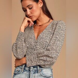 Lulu's Sweet Spot Taupe Cheetah Print Long Sleeve Button-Up Top